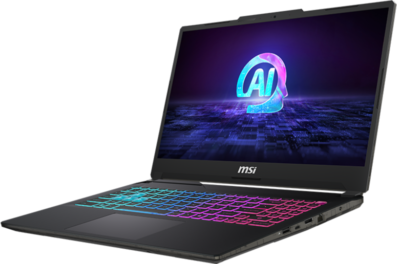 Ein Laptop mit einer hellen, farbenfrohen Tastatur.