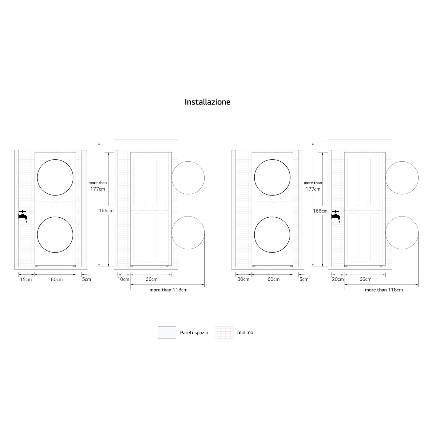 Diagramma con dimensioni per installare due porte, con testo in italiano.