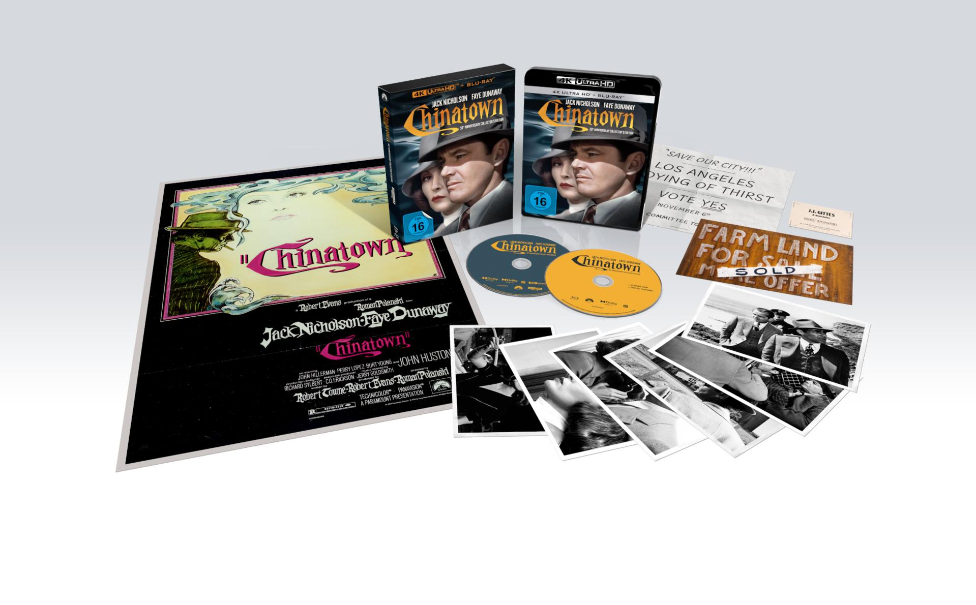 Box-Set des Films 'Chinatown' mit Filmstills und zugehörigen Materialien.
