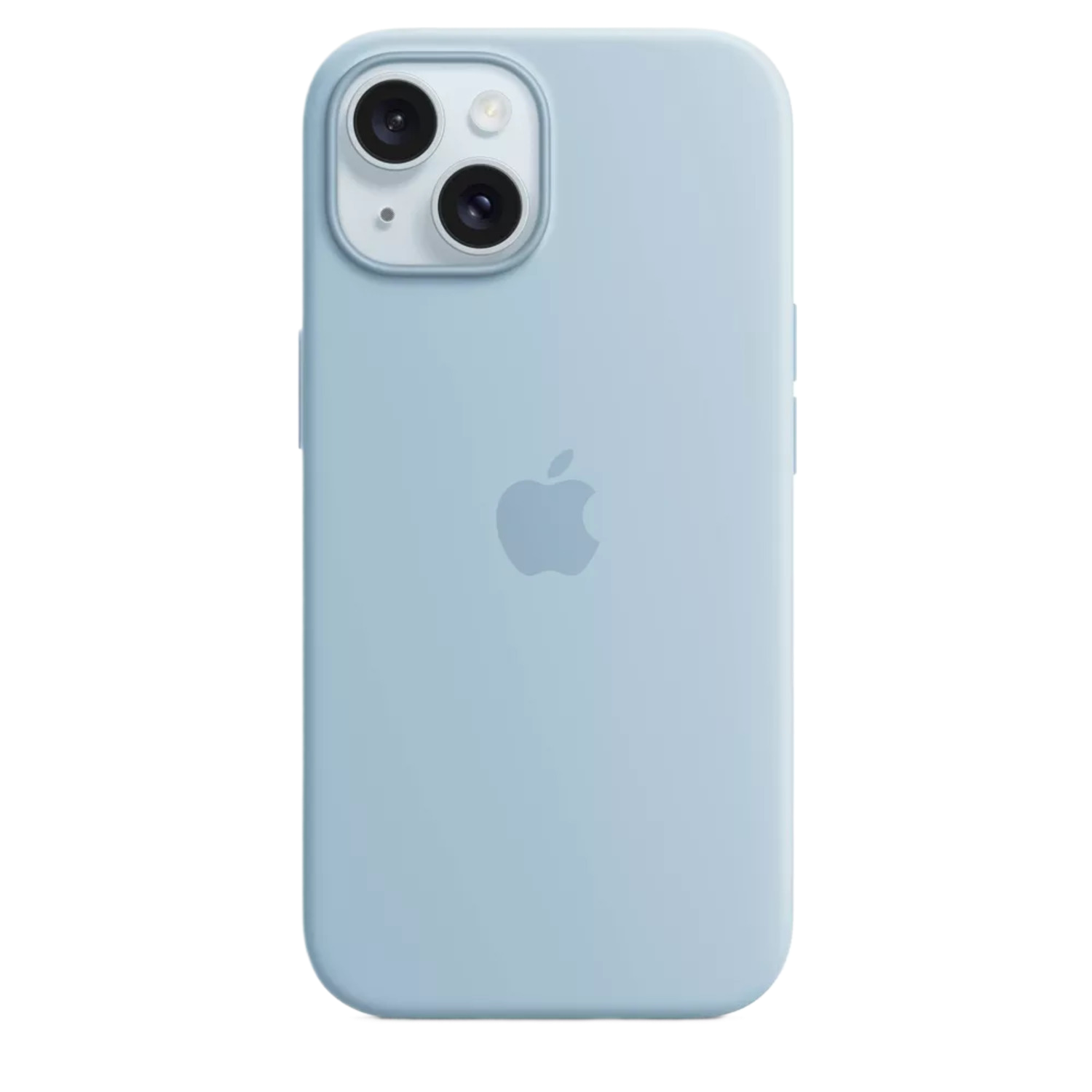 Blue phone with three cameras and Apple logo on the back.