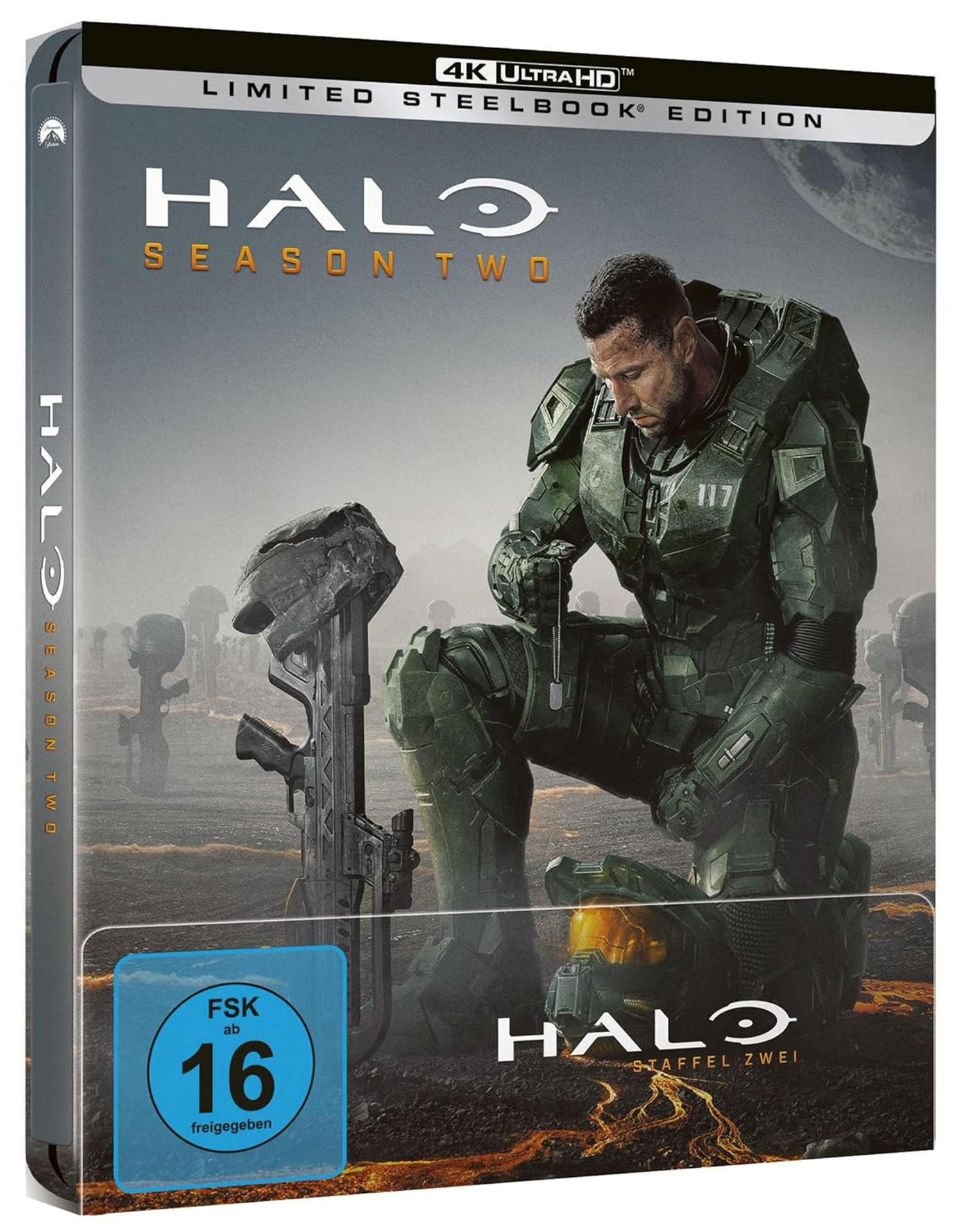 Eine Halo Season Two DVD-Hülle mit einem knienden Soldaten auf dem Cover.
