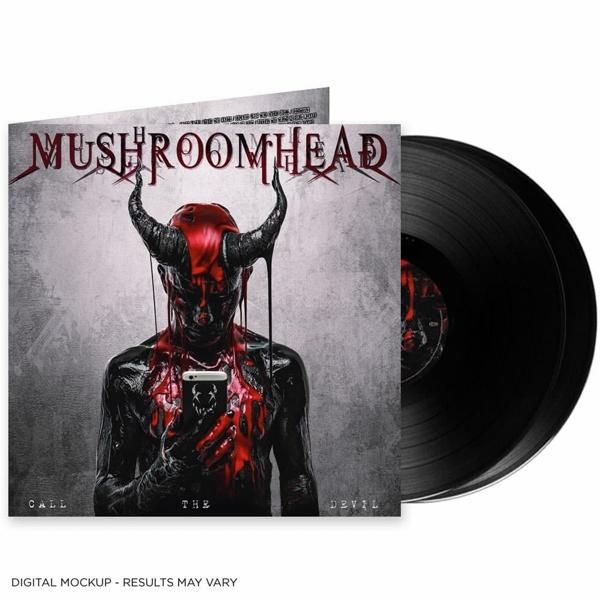 Albumcover mit dämonenartiger Figur, die ein Telefon hält, schwarze Schallplatten.