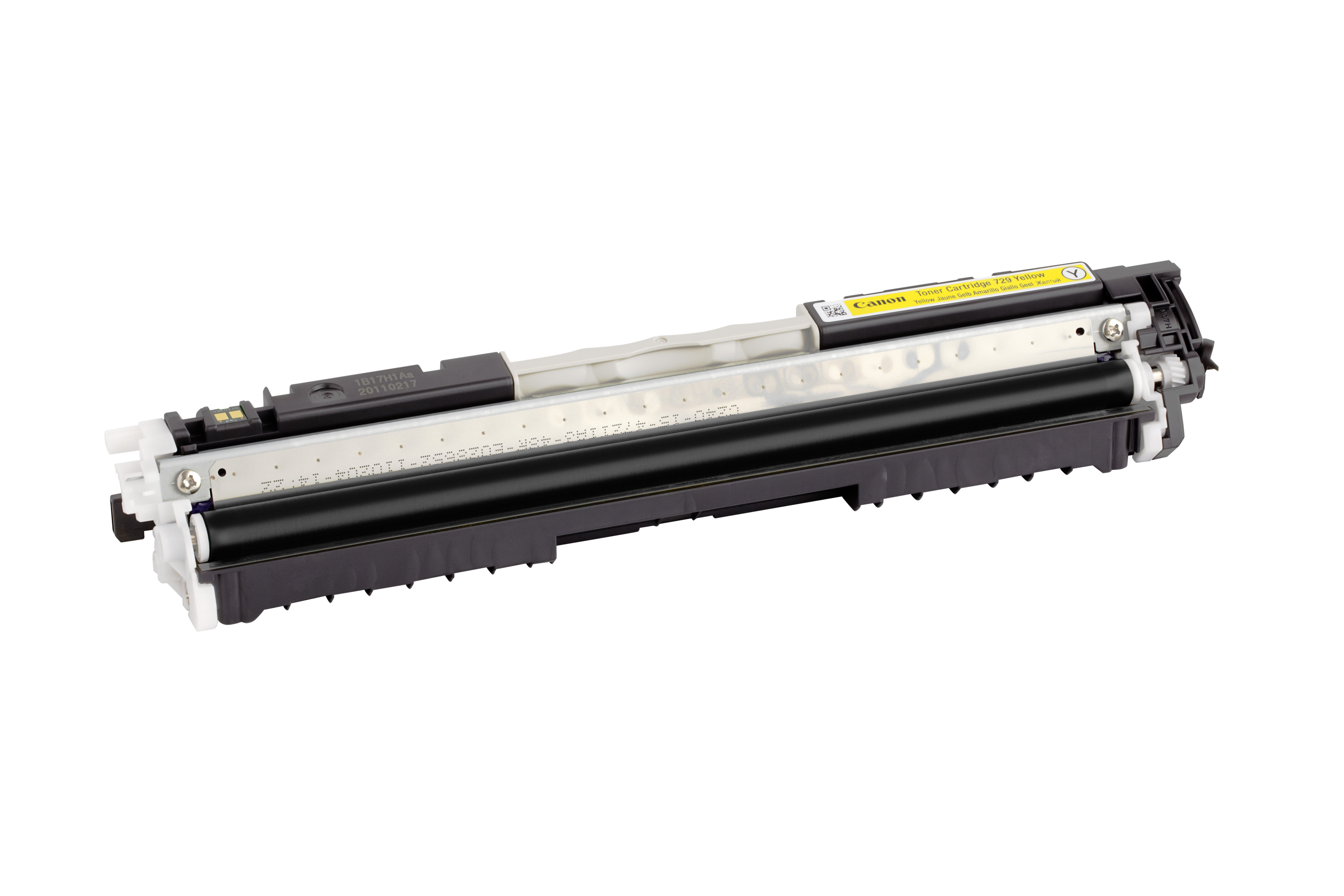 Gelbe und schwarze Canon-Drucker-Tonerkartusche.