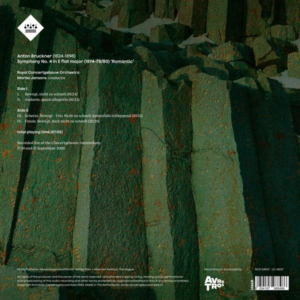 Albumcover von Anton Bruckners Symphonie Nr. 4. Text enthält Titel und Dirigenten.