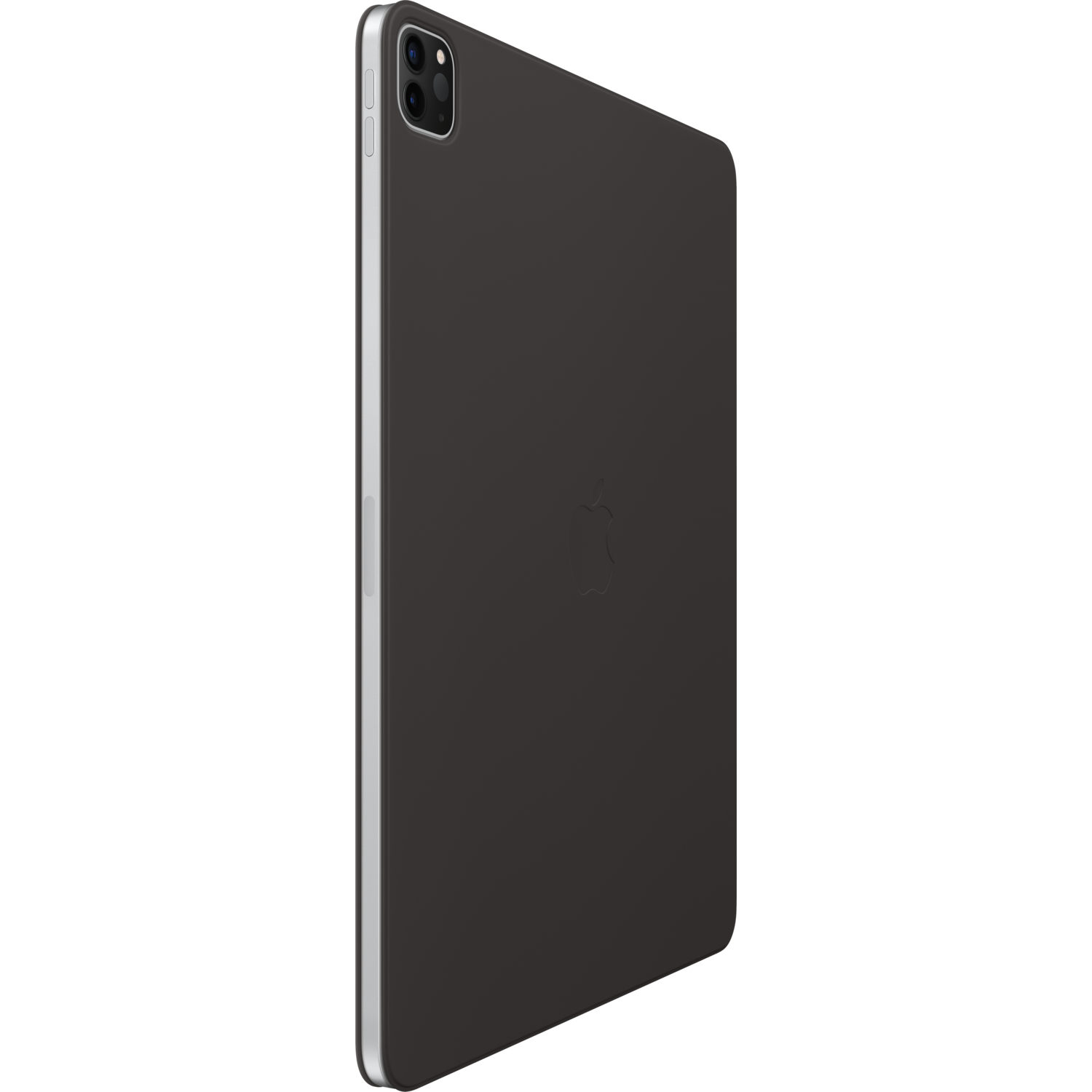 A dark gray tablet case with the Apple logo. The case is on a black background.