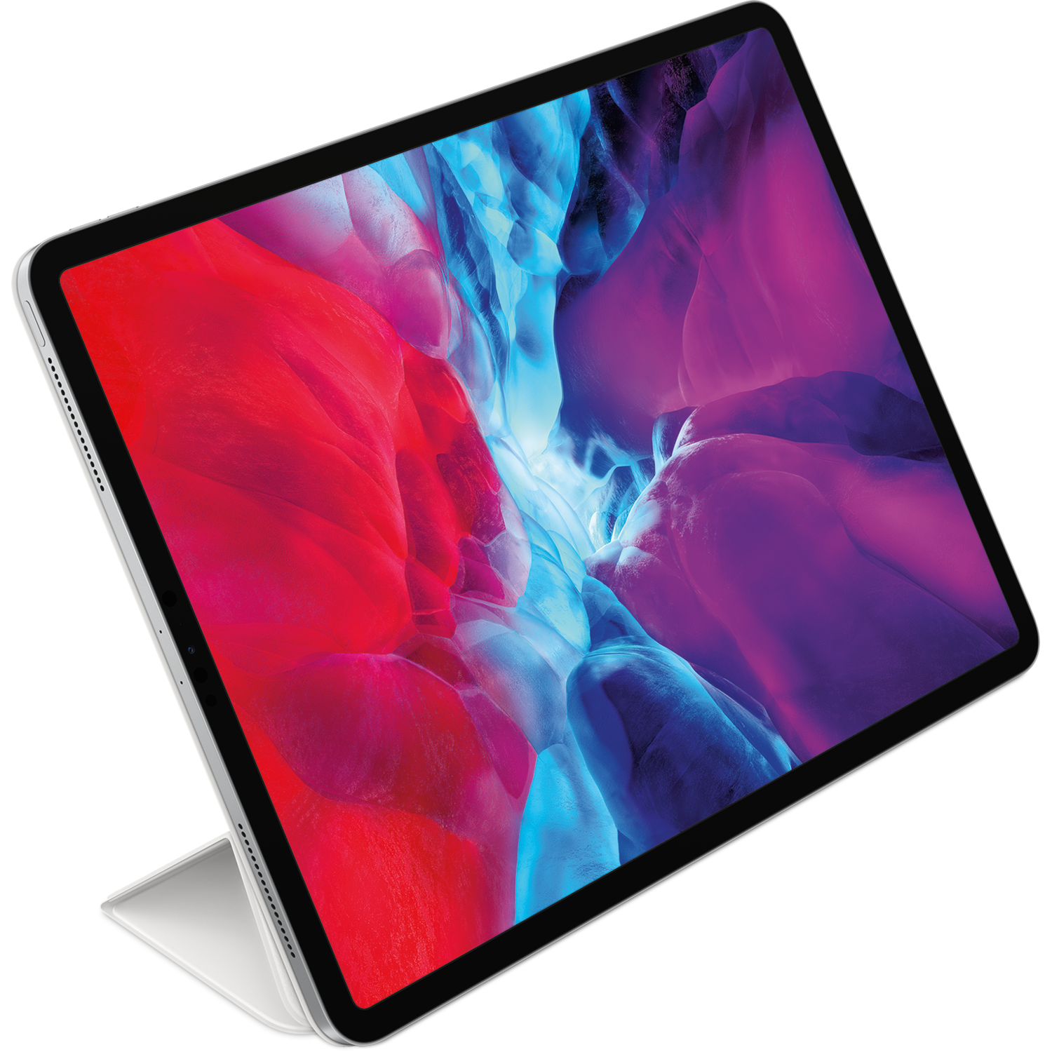 A tablet with a vibrant screen displaying a colorful abstract design.