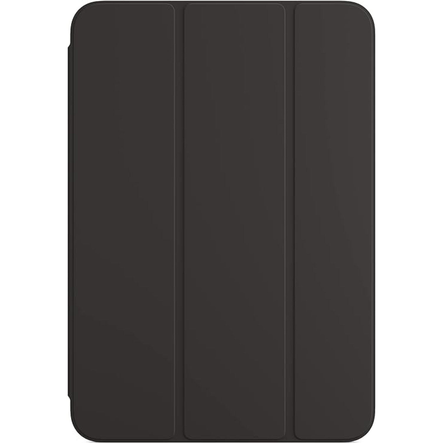 Black folding tablet case. The case is closed and has three vertical panels.