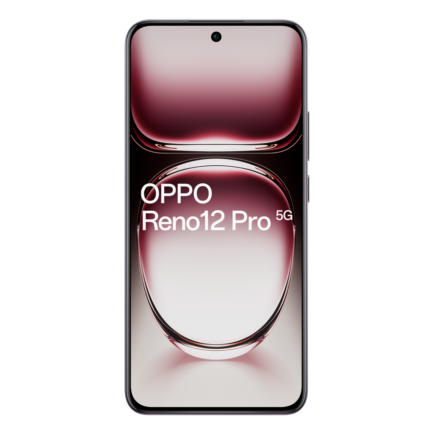 Smartphone with a screen displaying the OPPO Reno12 Pro logo on a gradient background.