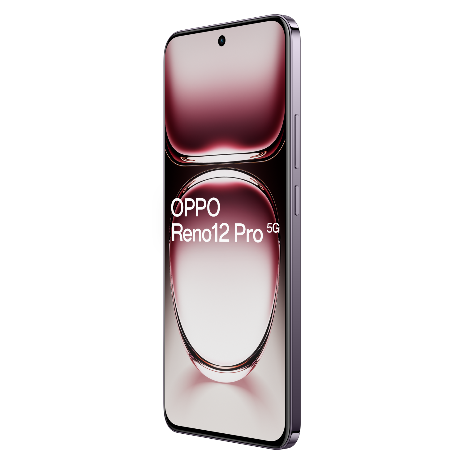 A purple phone with a screen displaying an image, against a black background.