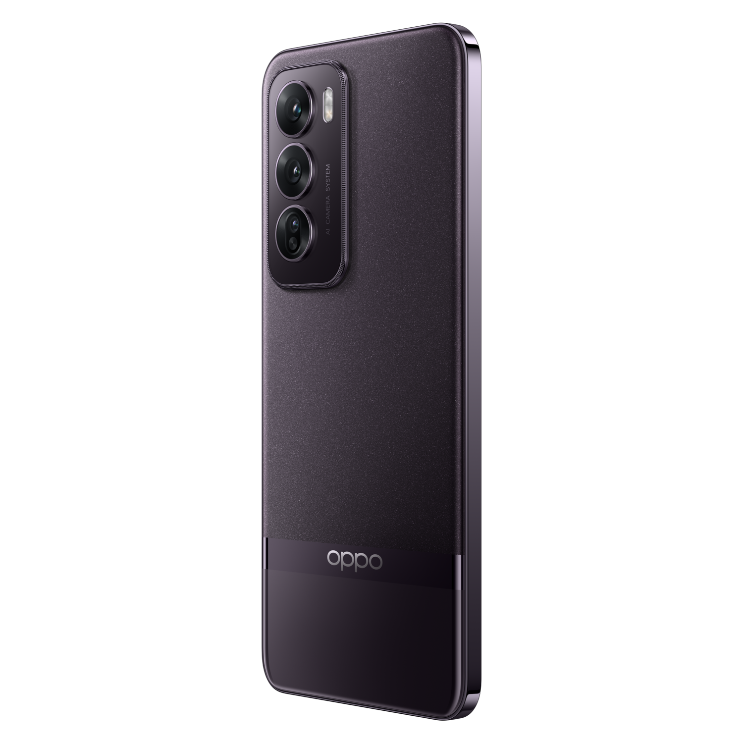 A black smartphone with three rear cameras. The back has a textured appearance.