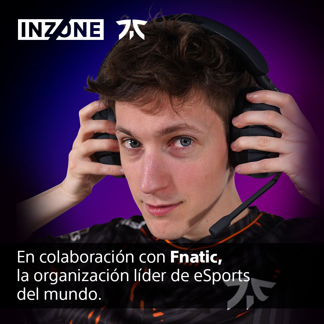 Un joven con auriculares, primer plano, promocionando la marca INZONE eSports.