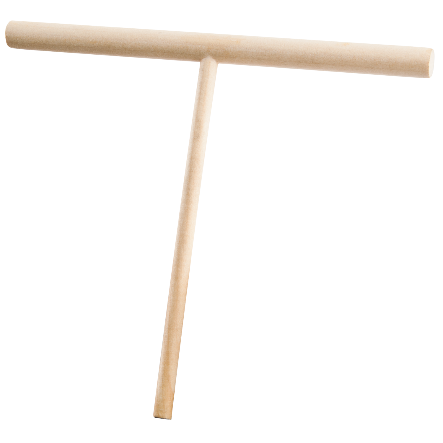 A wooden crepe spreader, T-shaped, with a long handle. Isolated on black background.