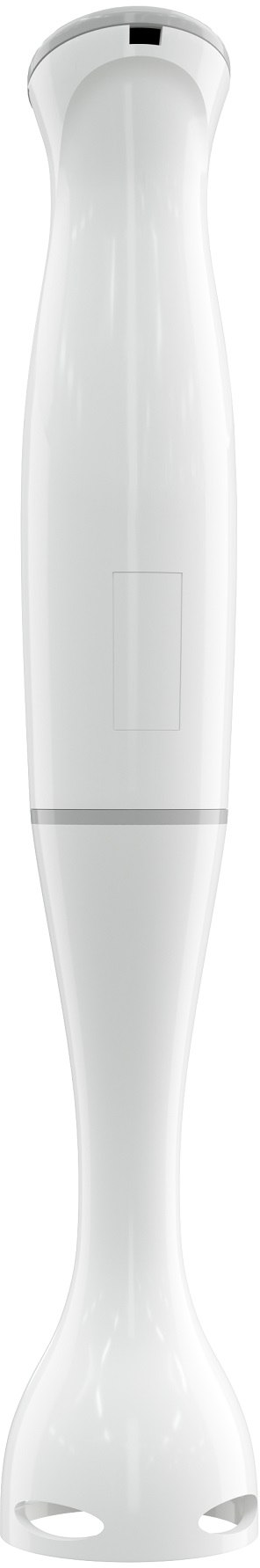 Fehér kézi mixer. Elegáns kialakítású, téglalap alakú vezérlőpanellel.