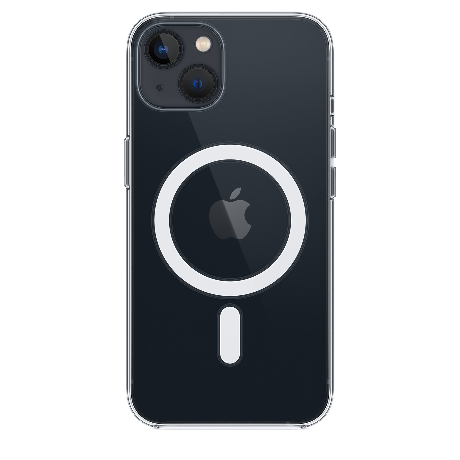Dos d'un smartphone noir dans une coque transparente avec un anneau blanc.