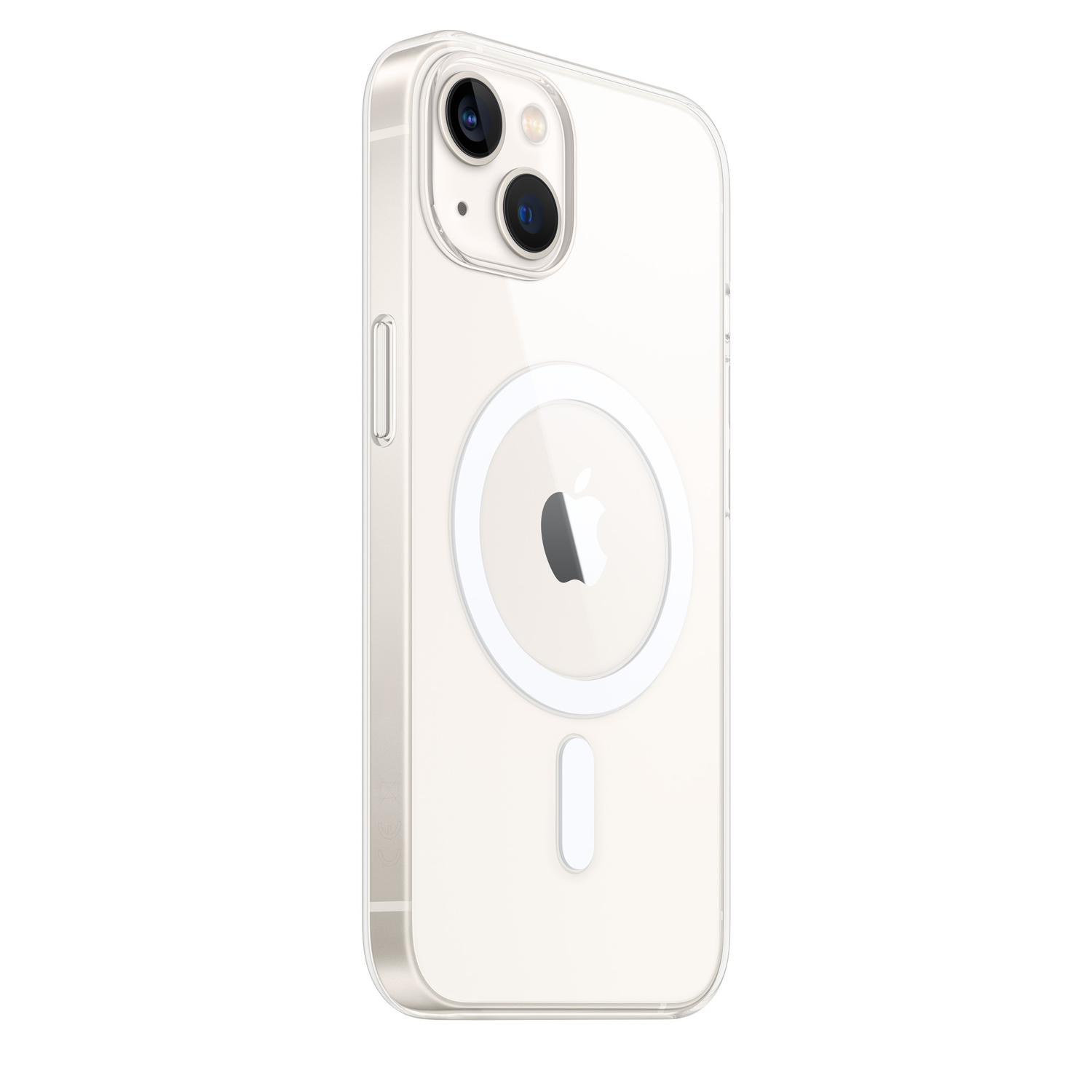 Vue latérale d'un smartphone dans une coque transparente avec un anneau blanc.