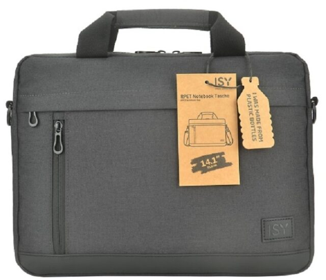 Una borsa grigia per laptop con un'etichetta che dice 'RPET Notebook Tasche'.