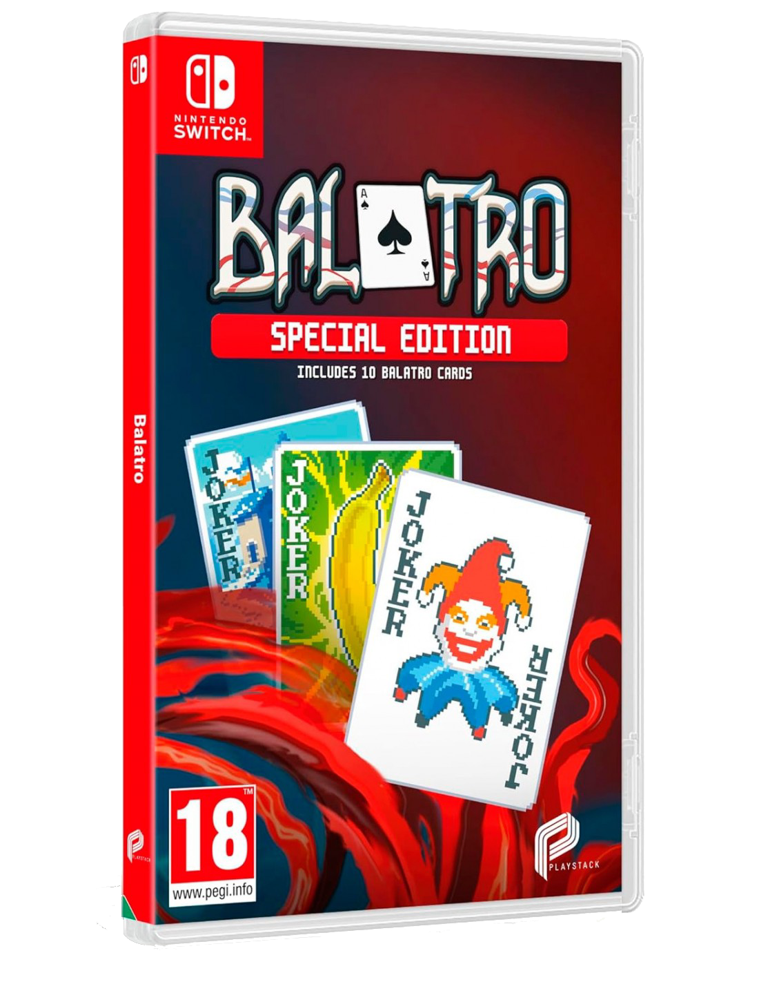 Caja de juego. Título: Balatro. Edición especial. Incluye cartas. As de picas. Cartas Joker.