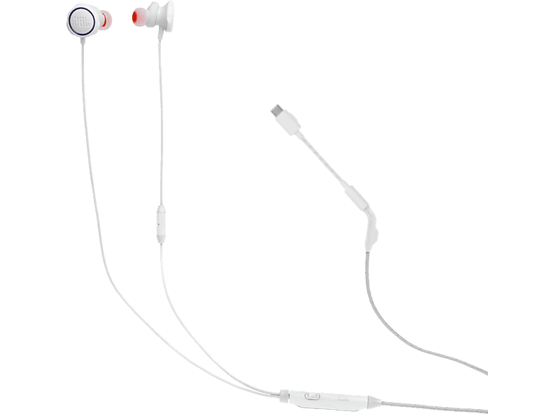 Auriculares de botón - JBL Quantum 50 C, Intraurales, Drivers 8,6 mm, Multiplataforma, USB-C, Blanco