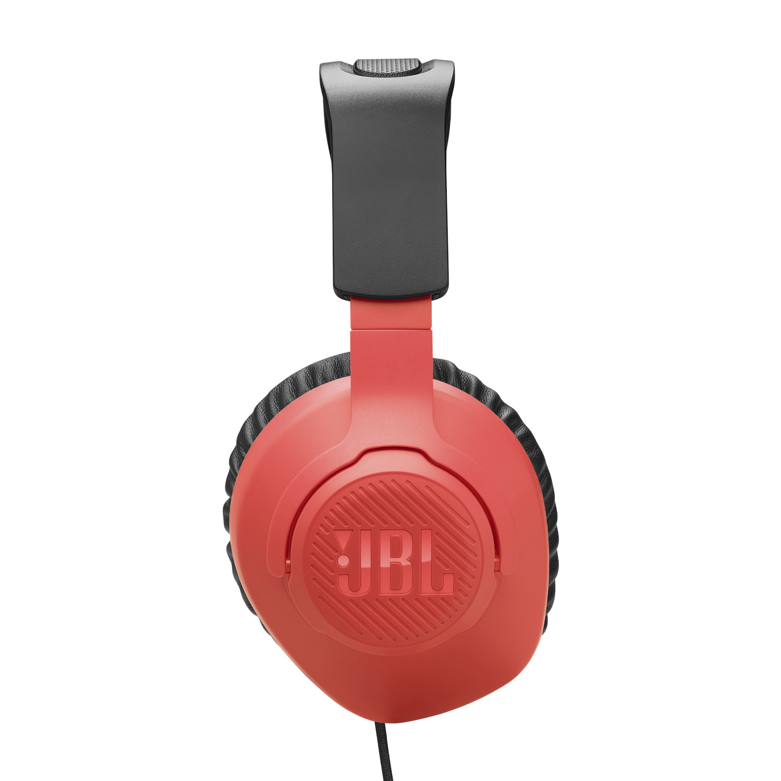 Auriculares JBL rojos, vista frontal, sobre fondo blanco.