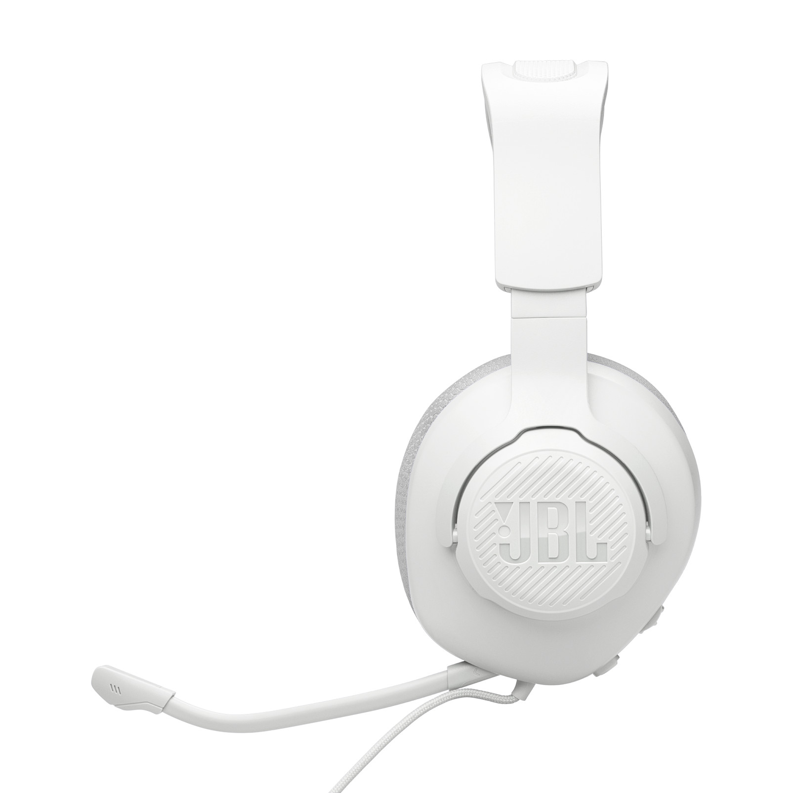 Auriculares JBL blancos con micrófono, sobre fondo blanco, y el logo JBL.