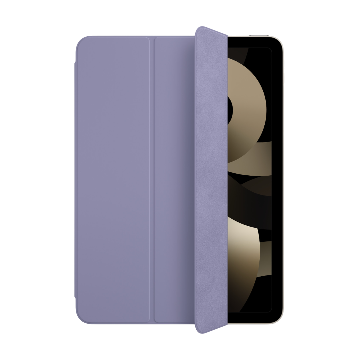 Lilac iPad Air case, partially open, showcasing the tablet screen.