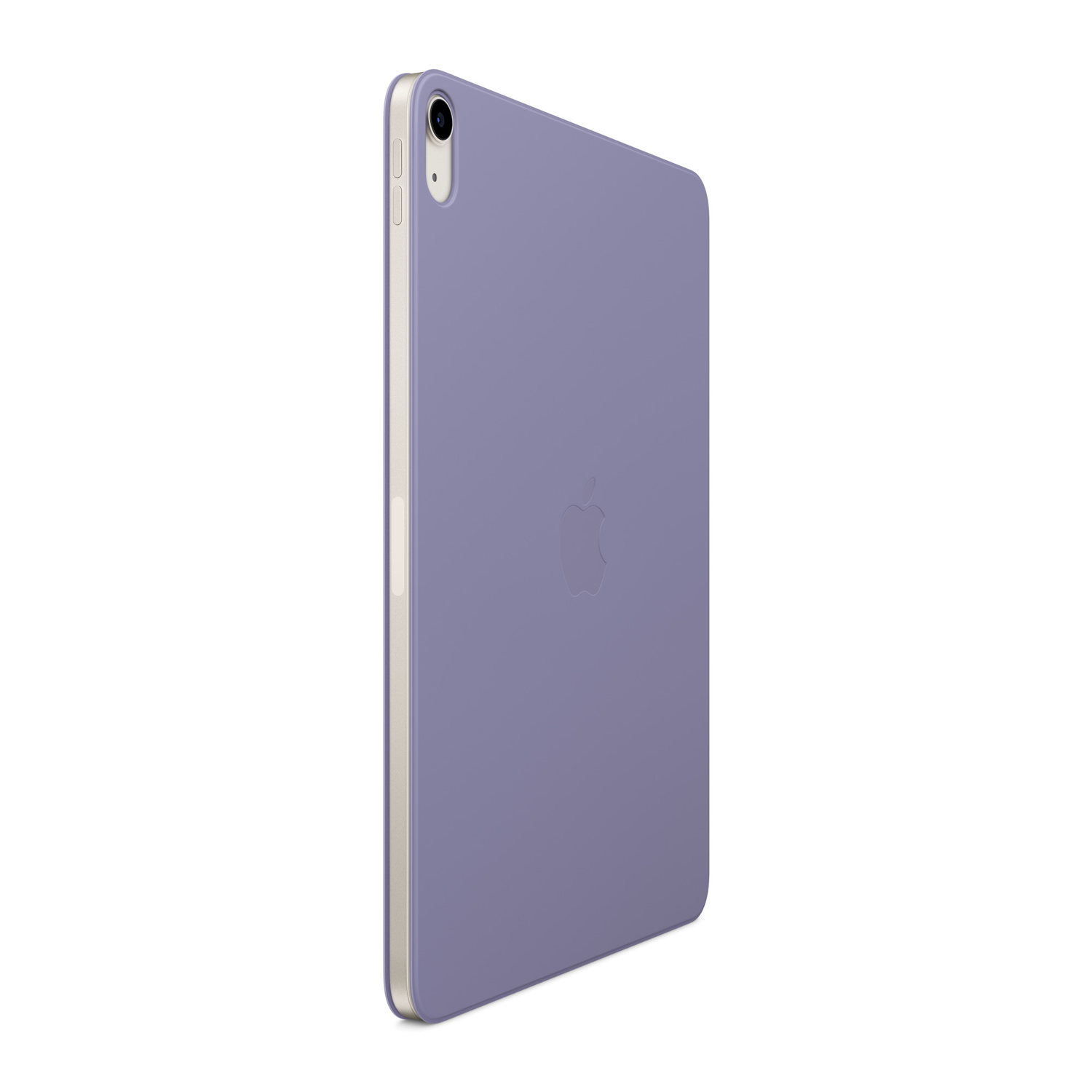 A purple iPad against a white background. It has a silver frame and the Apple logo.