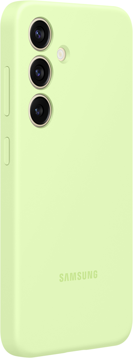 Retro di un telefono Samsung verde chiaro con tre fotocamere e flash.