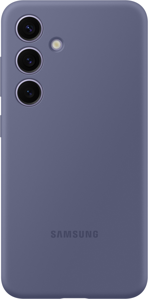 Retro del telefono viola. Sono visibili tre obiettivi della fotocamera e il logo Samsung.