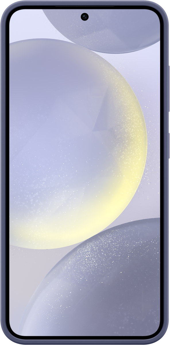 Uno smartphone che mostra uno sfondo sfumato blu chiaro con sfere fluttuanti.