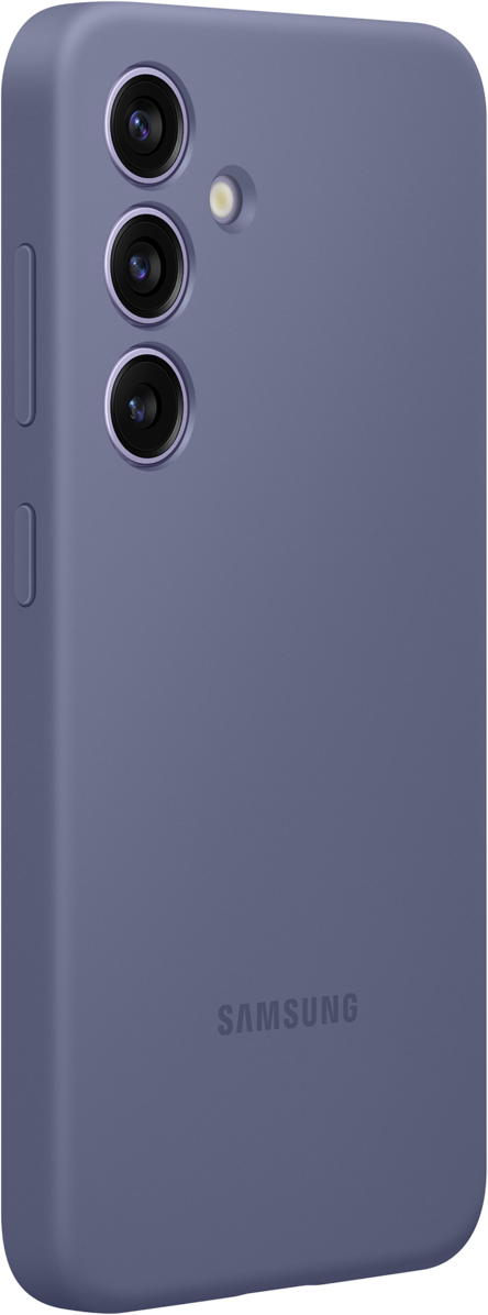 Una custodia blu per telefono con tre fotocamere e il logo Samsung.