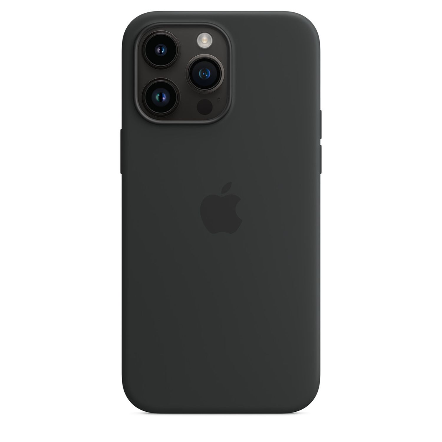 Zwarte iPhone 14 Pro hoes met drie camera's achteraan en Apple logo op de achterkant.