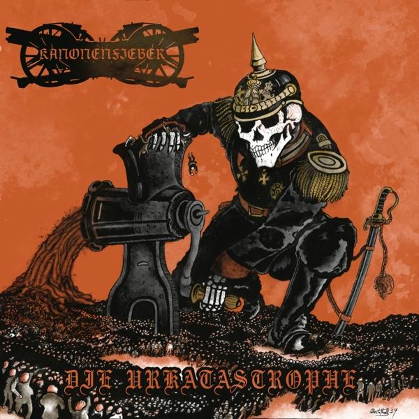 Albumcover. Ein Skelett mit Stachelhelm kurbelt einen Fleischwolf an.