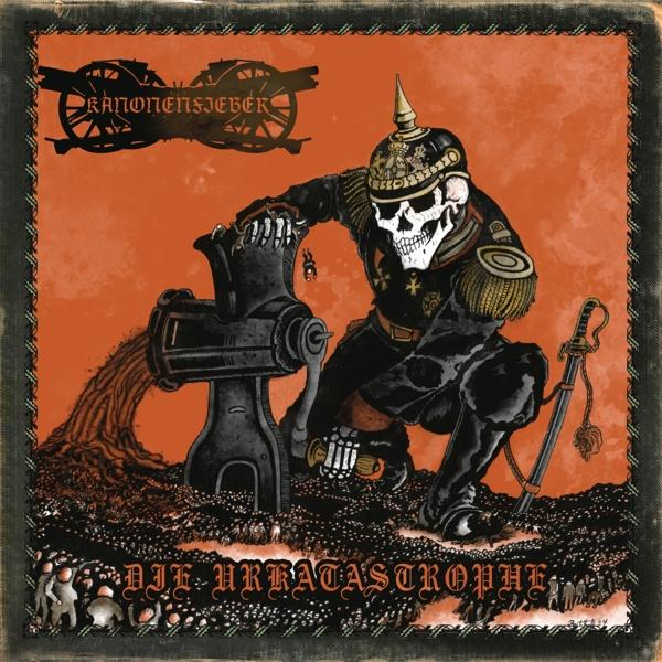 Albumcover: Schädel in Uniform, Fleisch zerkleinern, oranger Hintergrund.