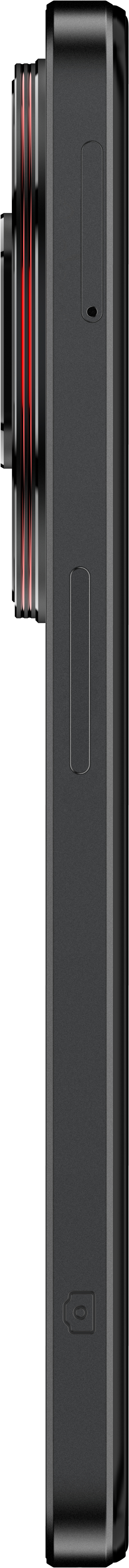 Seitenansicht eines schwarzen Mobiltelefons mit Kamera-Erhebung.