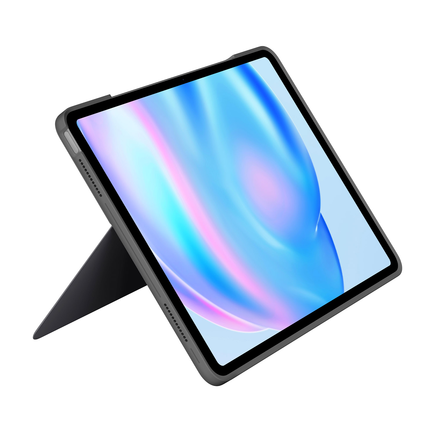 Tablet in una custodia con supporto. Lo schermo mostra una grafica.