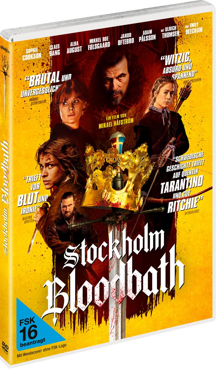 DVD-Hülle mit dem Filmcover 'Stockholm Bloodbath'. Gelbes und schwarzes Design, mit Schauspielern.