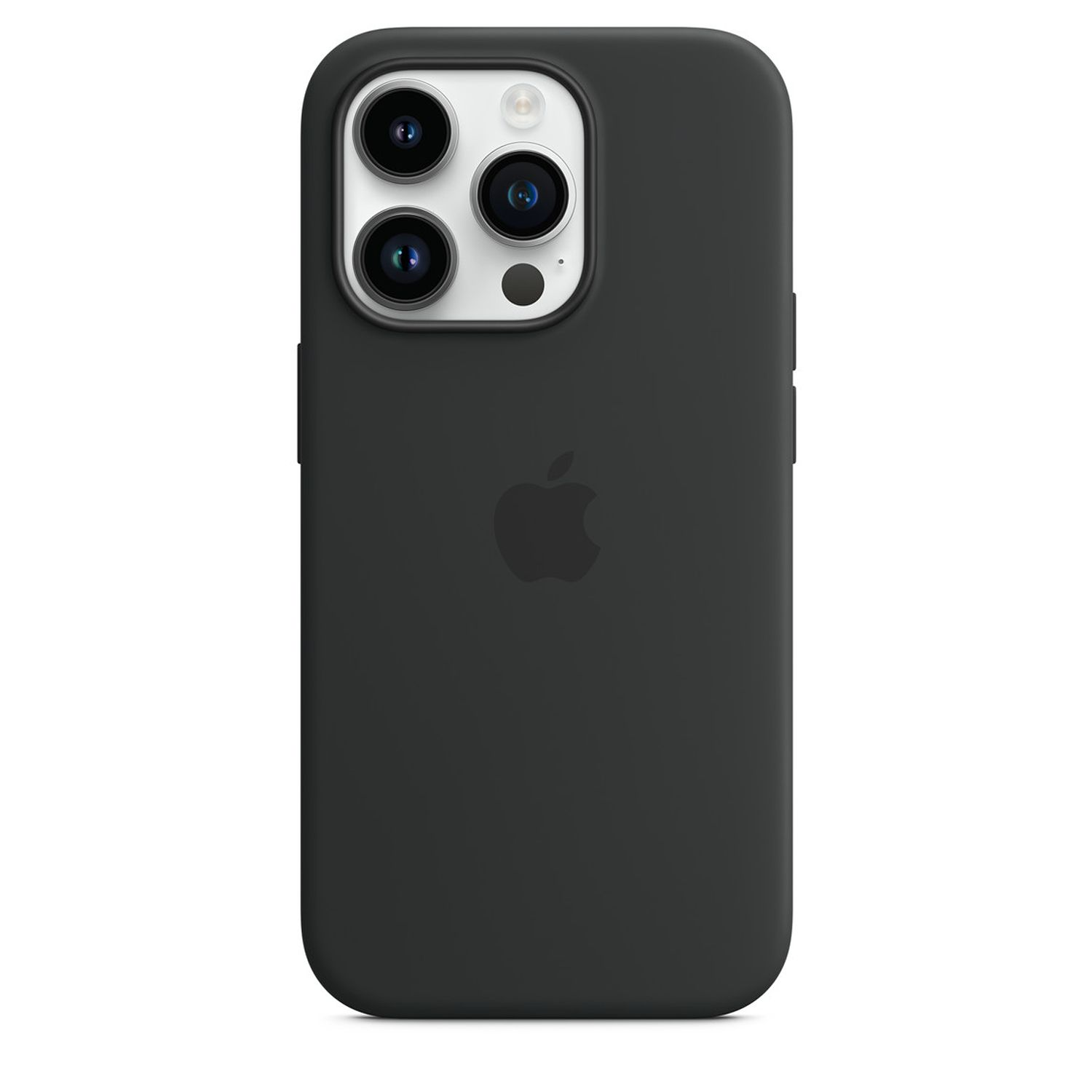Coque noire iPhone avec logo Apple et trois lentilles de caméra.