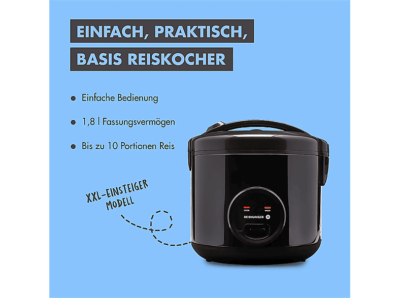 Reishunger 554-RK-18-K-B Reiskocher (700 Watt, 1,8 l, Schwarz) — Foto 5 von 5