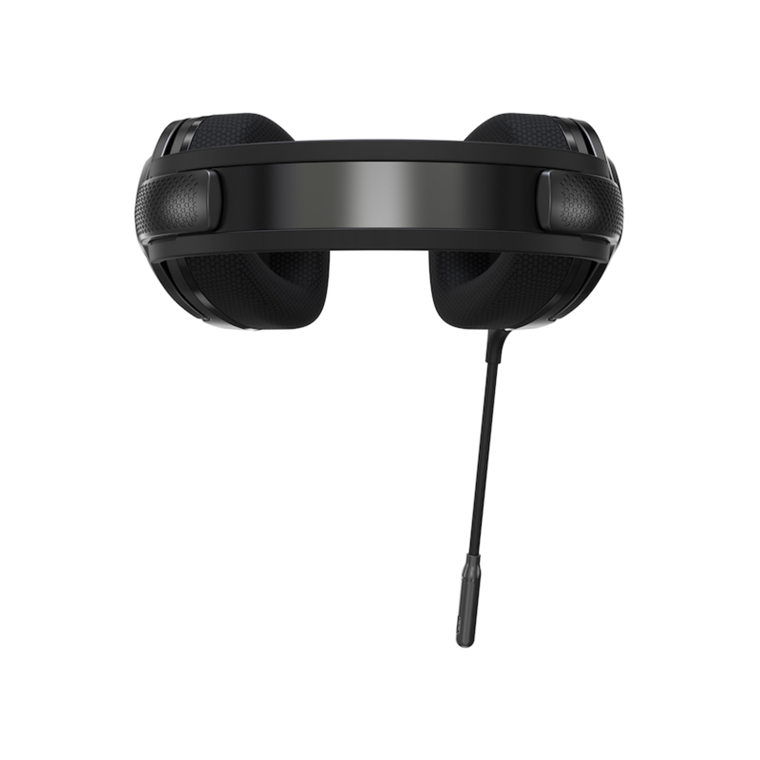 Black headphones with a microphone pointing down.
