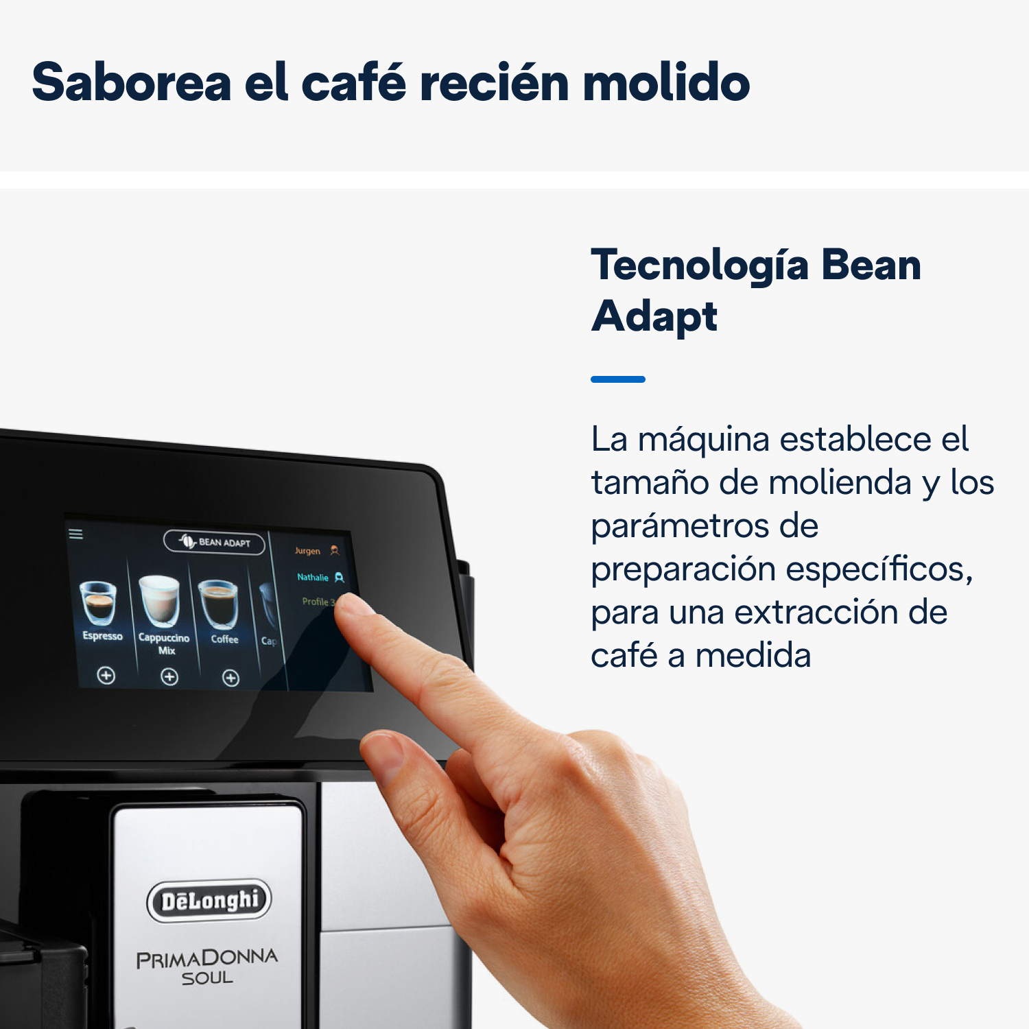 Una persona tocando la pantalla de una máquina de café.