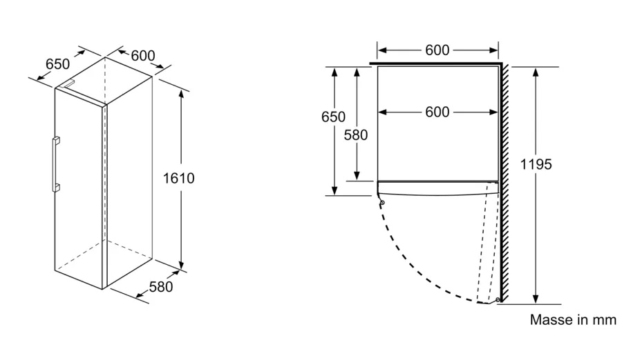 Disegno tecnico di un armadio. Dimensioni e misure in millimetri sono indicate.
