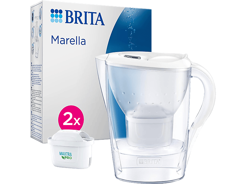 Jarra Filtrante - BRITA Marella Blanca (2,4 l) Incluye 2 Cartuchos MAXTRA PRO All-in-1, Memo Digital y Tapa Abatible