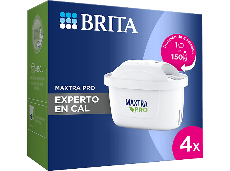 Recambio de filtros - BRITA MAXTRA PRO Experto en Cal (Pack 4) Reduce Cal, Impurezas, Cloro y Metales