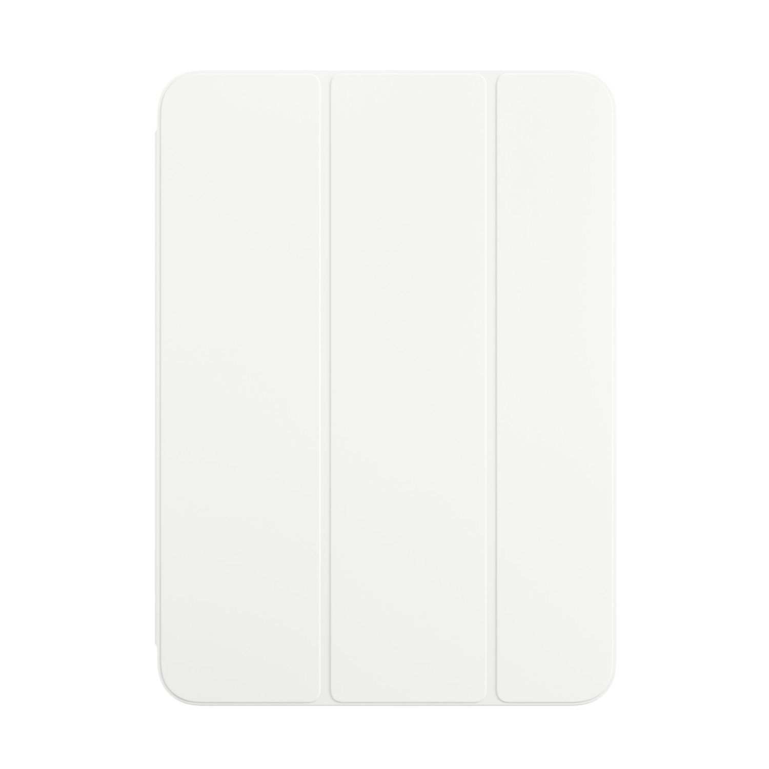 White iPad case, closed and folded. Clean lines, minimalist design. White background.