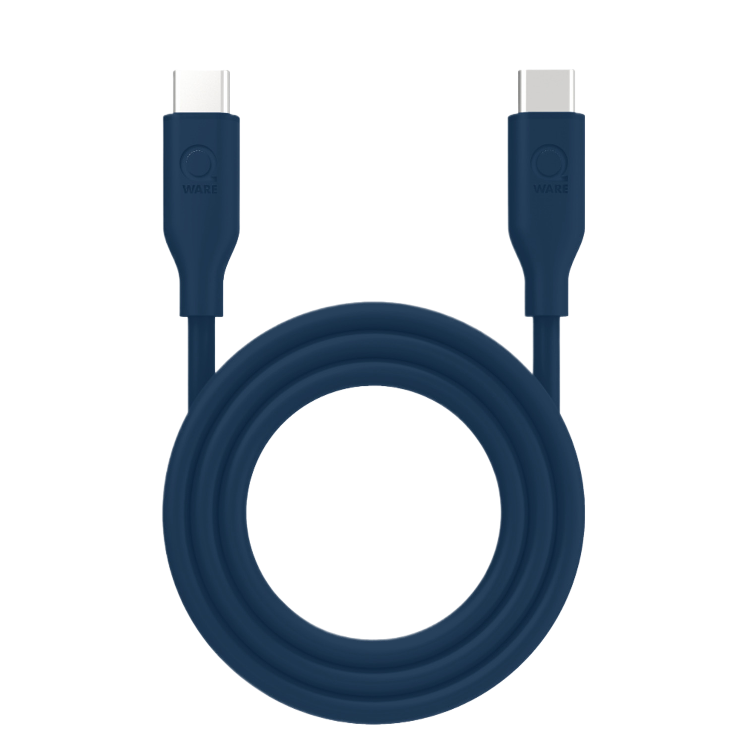 Câble USB-C bleu avec connecteurs aux deux extrémités.