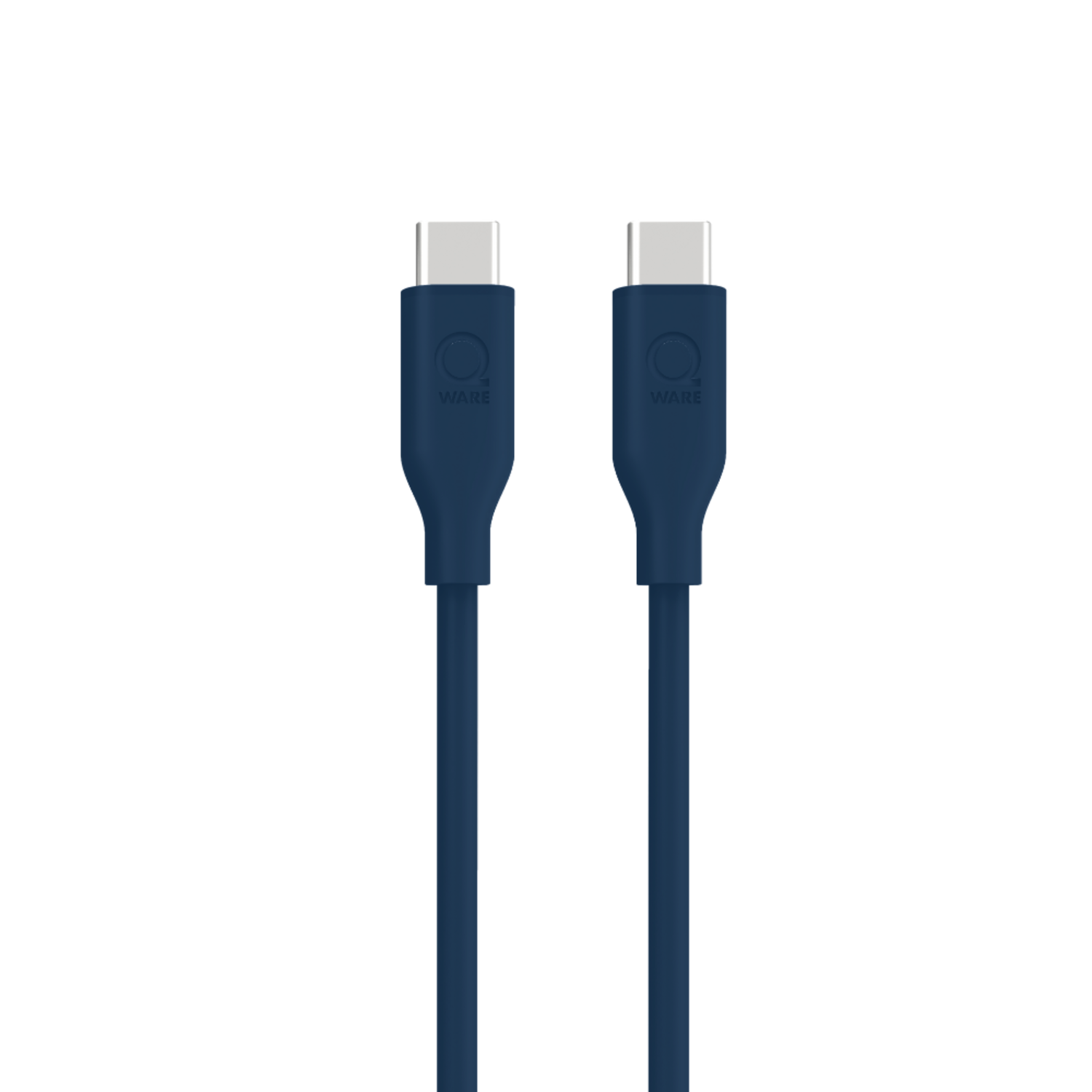 Deux câbles USB-C bleu marine côte à côte, présentés sur un fond blanc.