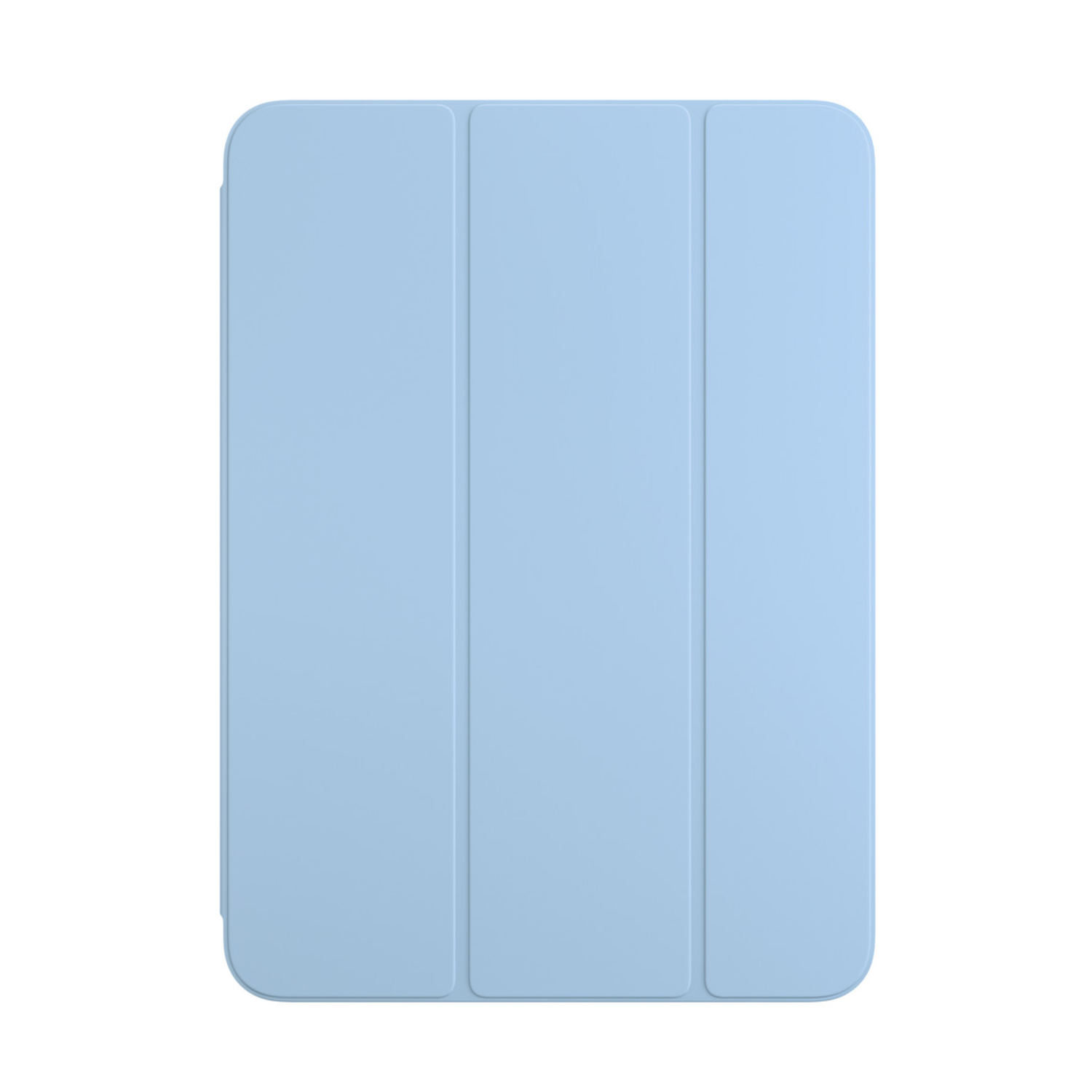 Light blue iPad cover with three panels, closed, on a white background.