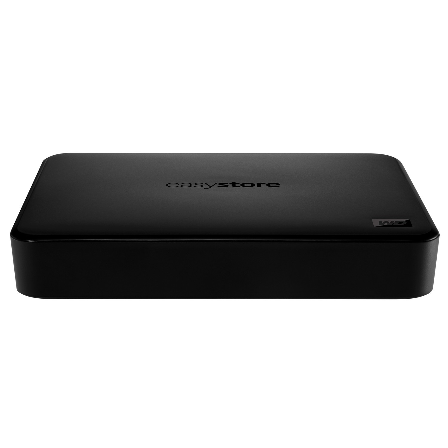 Disco duro externo rectangular negro, con la etiqueta 'easystore'.