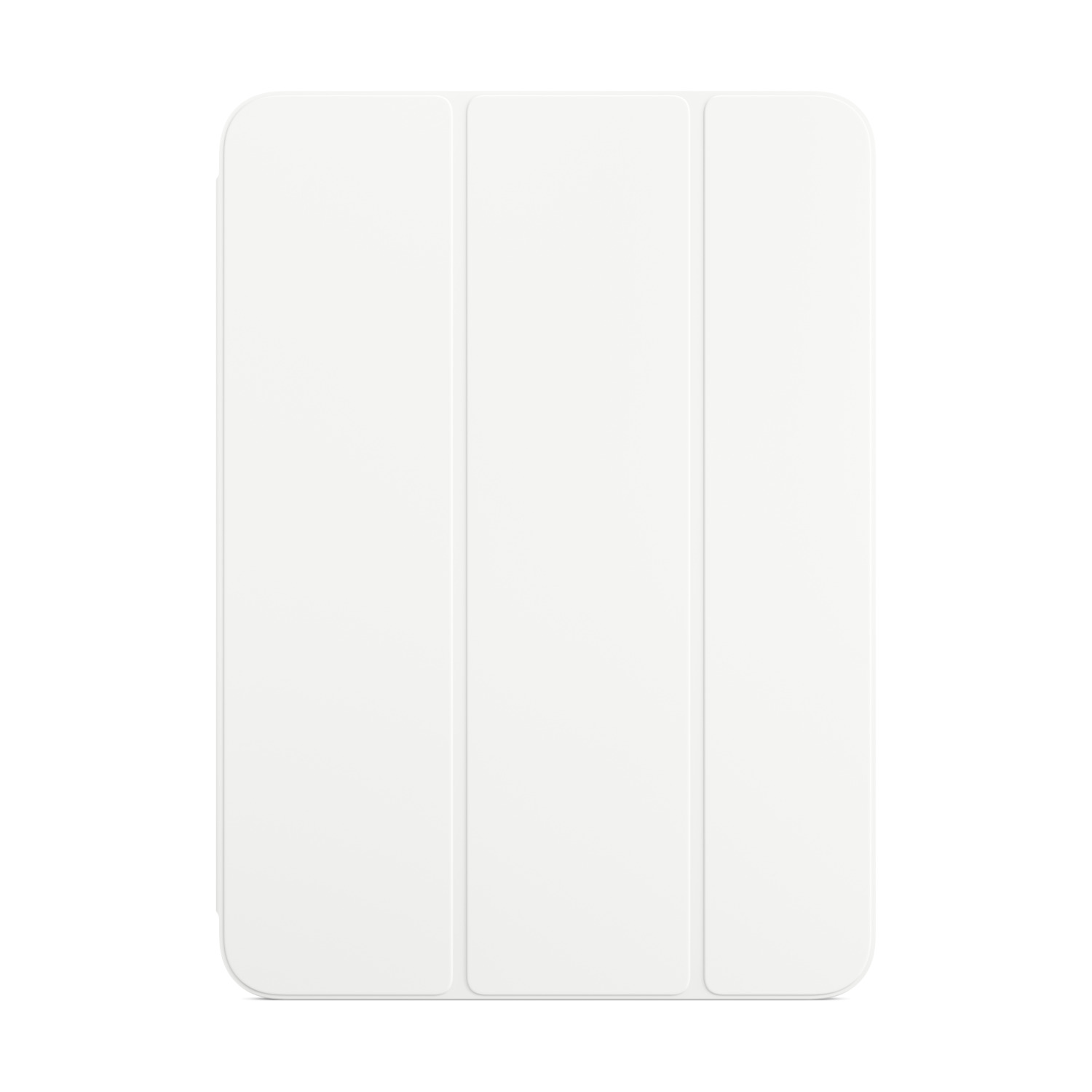 Étui iPad blanc fermé sur fond blanc, montrant la couverture pliée.