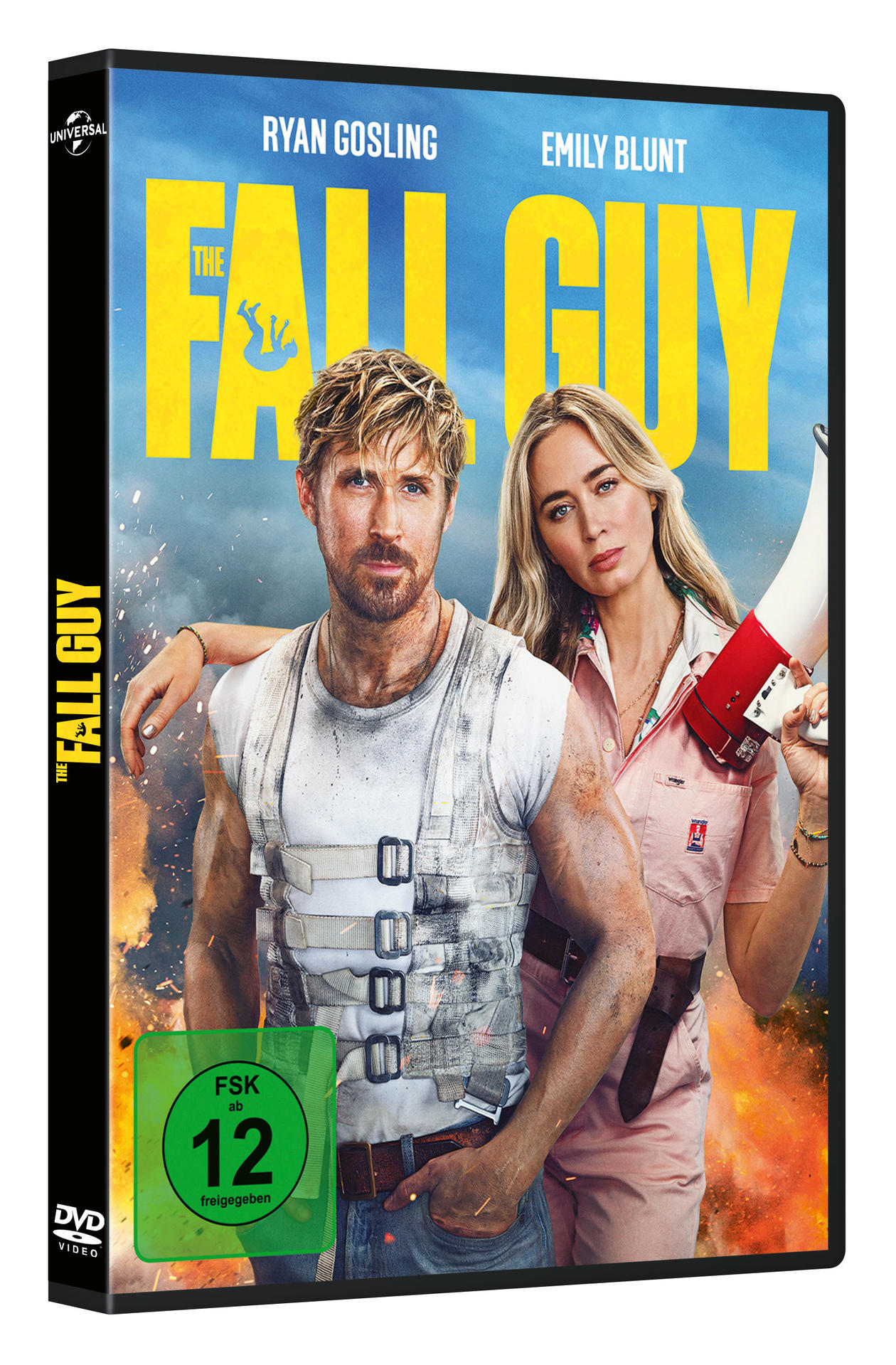 DVD-Cover des Films 'The Fall Guy' mit Ryan Gosling und Emily Blunt.
